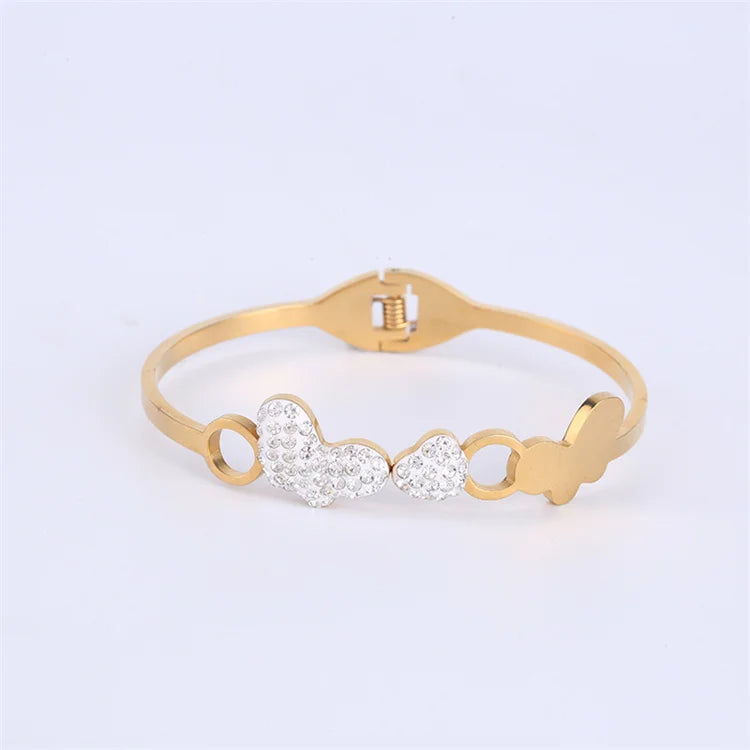 Creative Jewelry Stainless Steel Diamond butterfly Bangle Bracelets