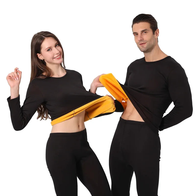 Autumn New Men's Gold Velvet Warm Suit with Fleece Lined Neck Thickened Long Pants Large Women's Couplet Underwear-Wholesale