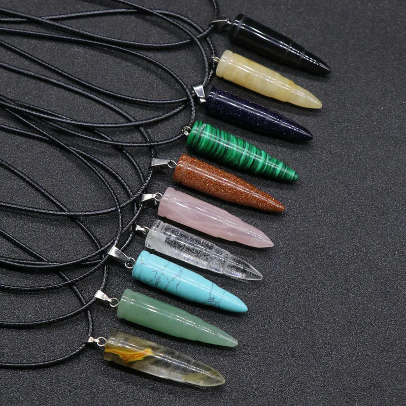 Huiying New natural stone agate crystal pendants bullet head necklace jewelry charms pendant necklace pendant Jeweley
