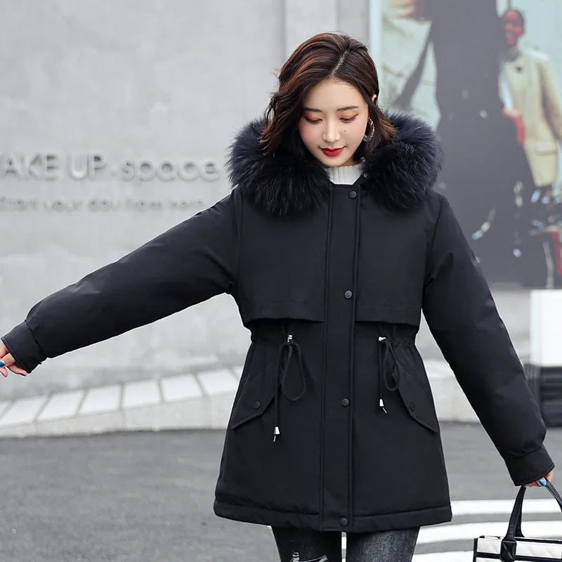 Women Winter Fur Hooded Coat Waterproof Warm Long Parka Fleece Lined Thicken Windbreaker Women Puffer Jacket