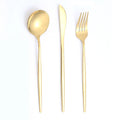 Stainless Steel Gold Color Cutlery Knife Fork Spoon 3pcs Set Tableware for Restaurant Wedding Gifts