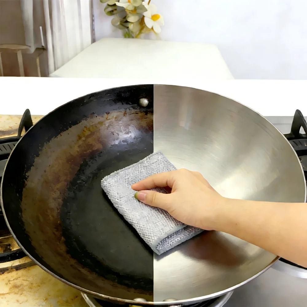Multifunctional Microfiber Dishcloth Square Modern Design Non-Scratch Double-Layer Silver Wire for Kitchen Use