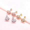 Cute Cat 5A Zircon Titanium Stud Earrings Hypoallergenic Lightweight Flat Back Fashionable Charming Design Piercing Jewelry