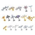 G23 Titanium 16G Various Ear Studs Flatback Fashion Earrings Labret Lip Piercing Tragus Helix Daith Lobe Zircon Body Jewelry