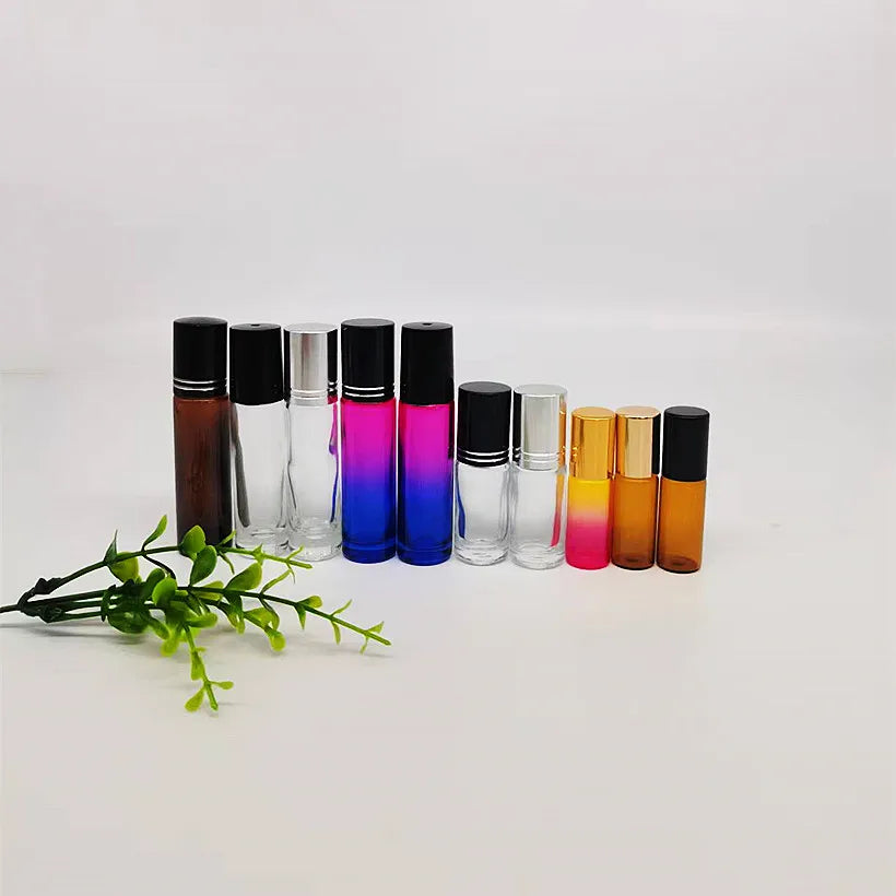 5ml 10ml Small Cosmetic Pink Gradient Roller Bottle Thick Glass Packaging Blue Amber Glass Essential Oil Roller Ball Bottle