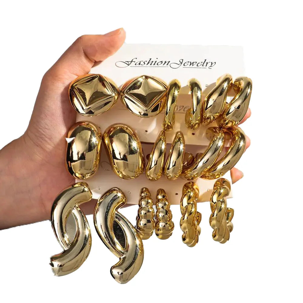 Vintage Exaggerated C Shaped Round Stud Earrings Senior Sense Silver Gold Plated Acrylic Geometric Stud Earrings Set for Women