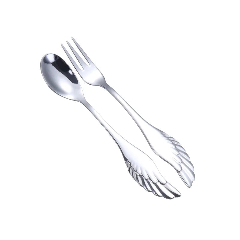 Metal Dessert Spoon Fork Angel Wing Stainless Steel Tea Spoon