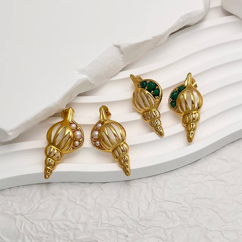 18k Gold Plated Stainless Steel  Earrings Jewelry Conch Sea Creatures Shape Earrings  for Women