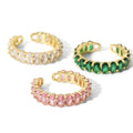 New INS Style Pink Green Zircon Versatile Open Ring Waterproof Stainless Steel 18k Ring Jewelry Party Gift