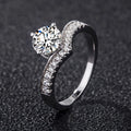 Classical V Shape Solitaire Diamond 925 Sterling Silver Wedding Ring for Bridal