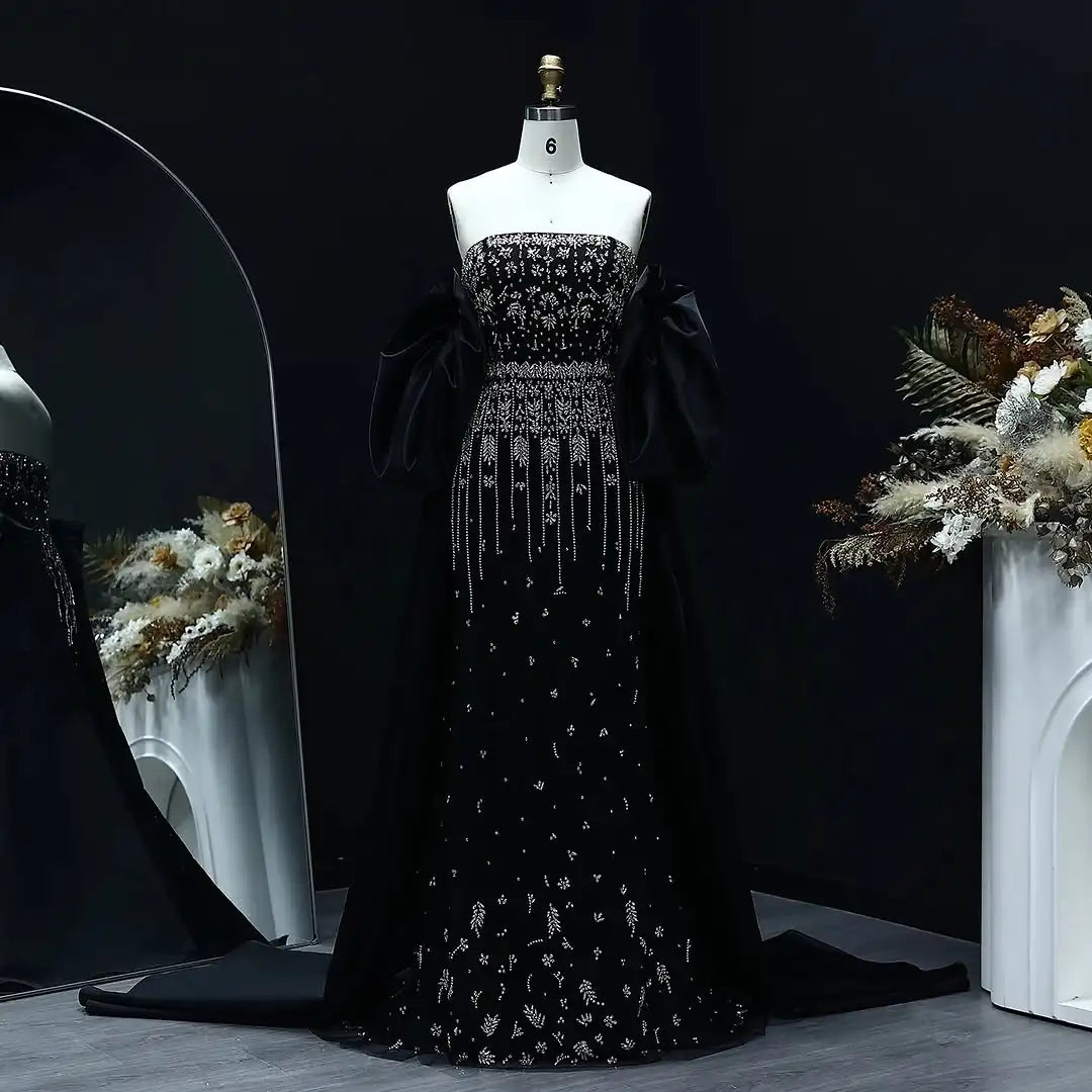 Lscz157 Luxury Dubai Mermaid Evening Dresses Long Sleeve Elegant High Neck Arabic Prom Formal Dress for Women Wedding Bridal Par