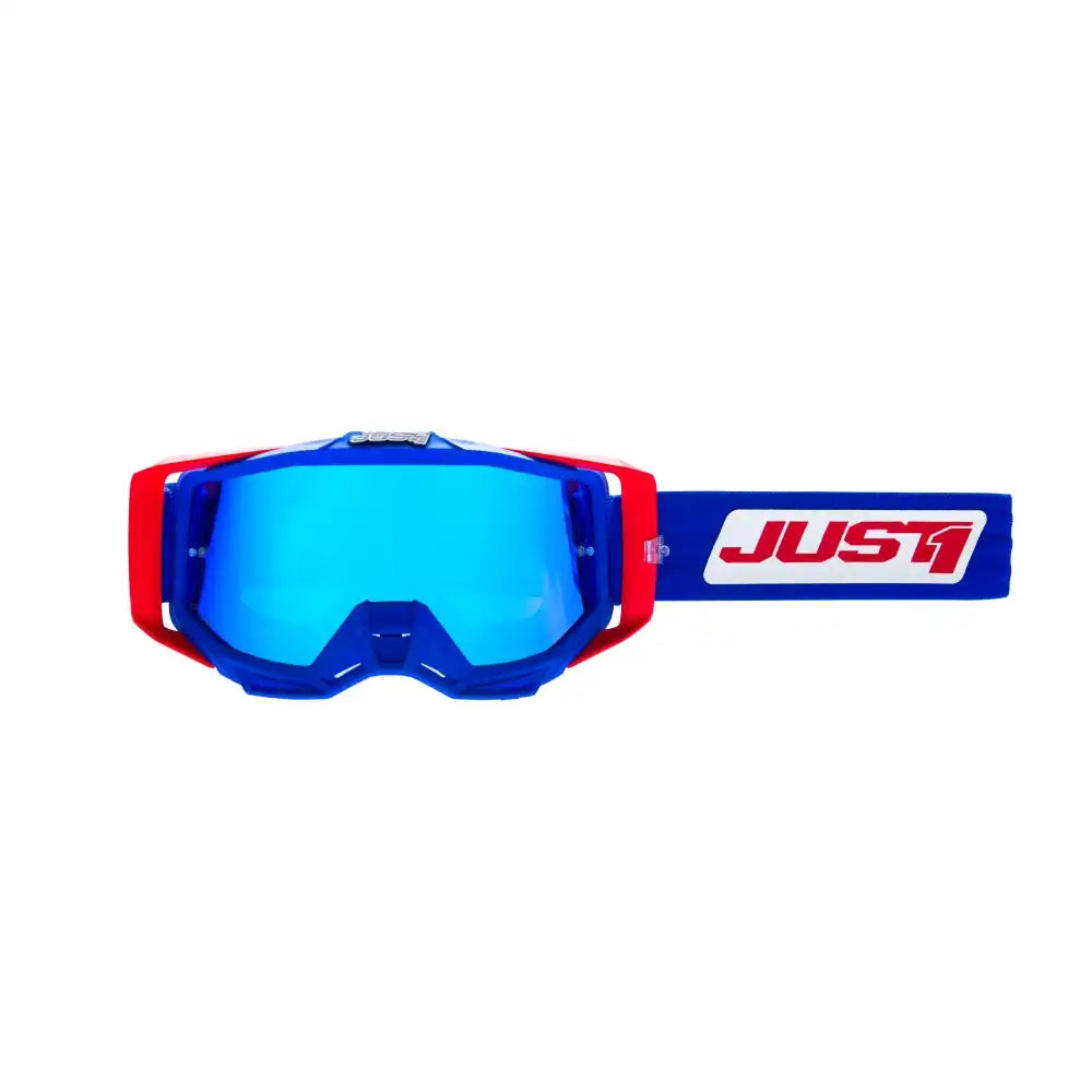 Just1 Iris 2.0 Sunglasses Blue Red White with Blue Mirror Lens