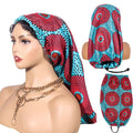 Flower African Print Night Cap Women Elastic Double Layer Reversible Silky Satin Long Braids Bonnet for Sleeping