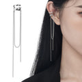 S925 Sterling Silver Non Pierced Minimalist Elegant Geometric Drop Dangle Hanging Tassel Chain Cuffs