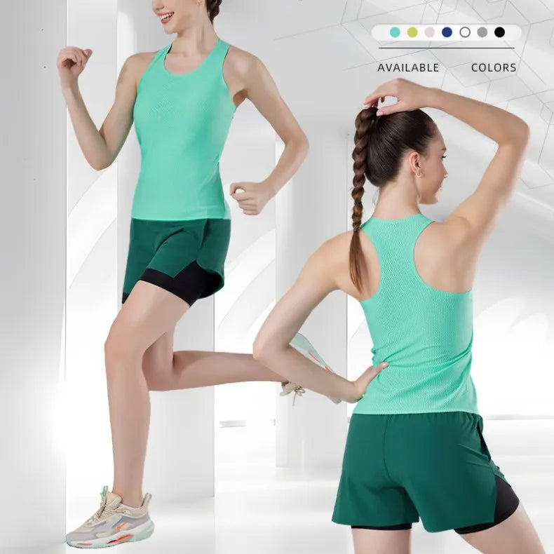 Women's Lightweight Seamless Vest Sports Solid Stretch Tank Top Quick Dry Breathable Singlet Gym Running Sleeveless Tops