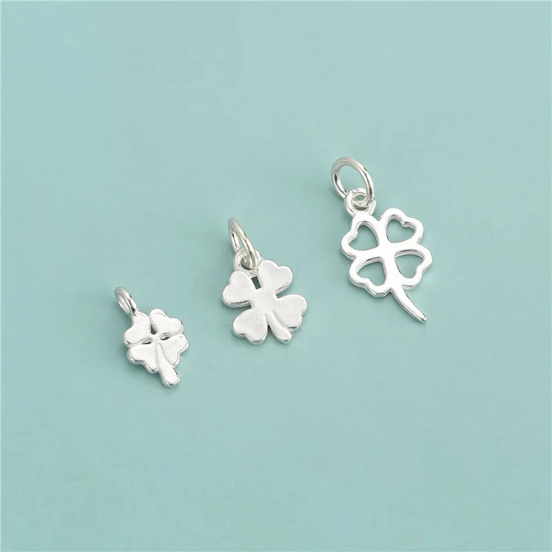 Simple 925 Sterling Silver Four Leaf Clover Charm Pendant for Jewelry Making Supplies