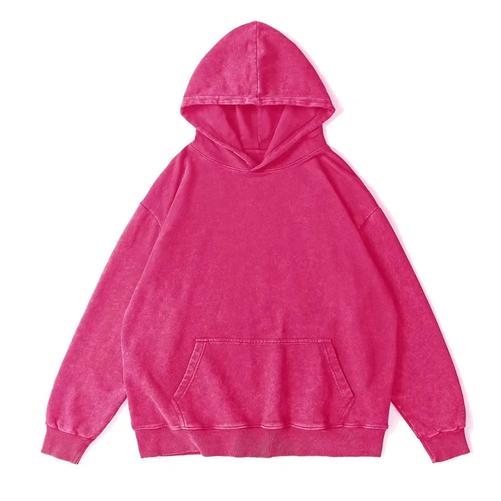 Custom Embroidery Logo Vintage Pink Acid Wash 350GSM Pure Cotton Oversize Hoodie
