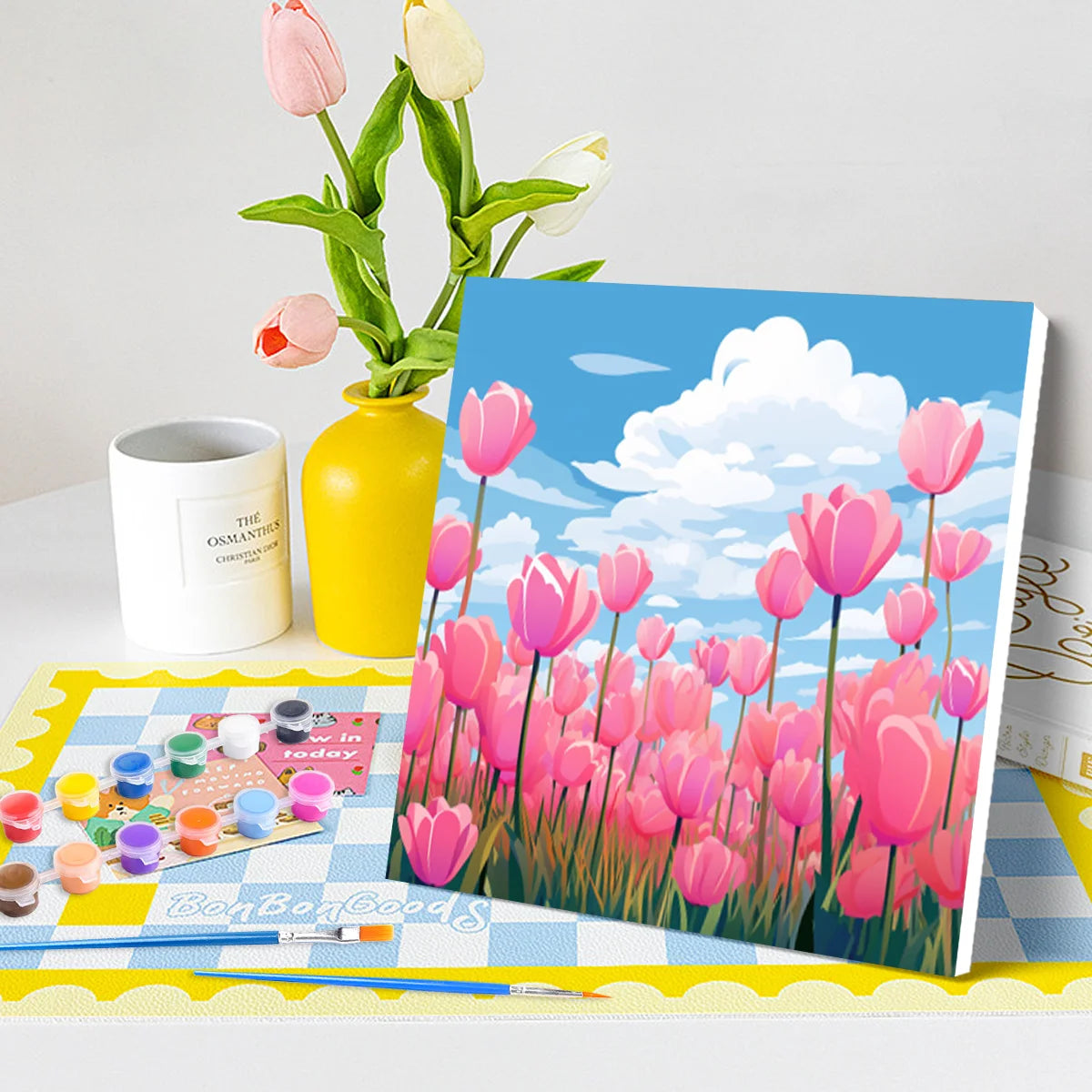 CHENISTORY Modern Cartoon Flower Landscape Canvas Acrylic DIY Gift Easy-to-Paint-by-Numbers Kits for Beginners