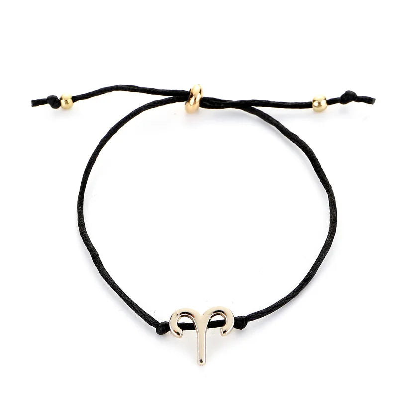 Hot Sale Fashion Twelve Constellations Bracelet Zodic Card Adjustable Black Rope Bracelet for Women Men