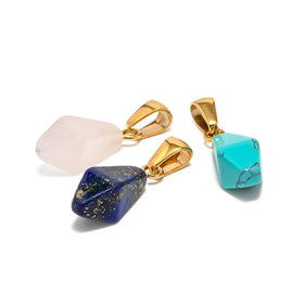 Cute Unisex Natural Stone Pendant Turquoise Lapis Lazuli Rose Quartz Necklace Jewelry