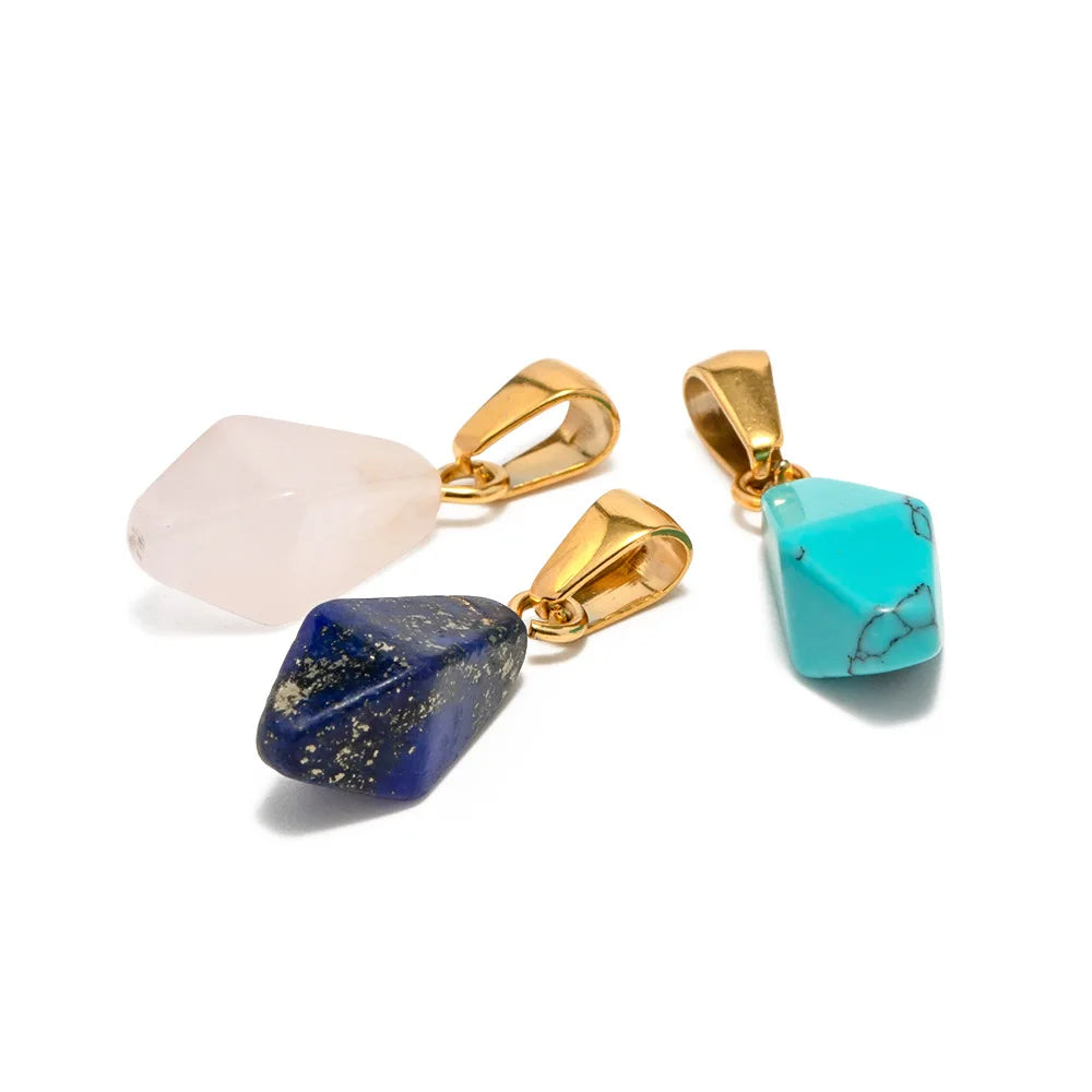 Cute Unisex Natural Stone Pendant Turquoise Lapis Lazuli Rose Quartz Necklace Jewelry