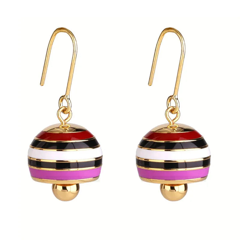 Colorful Soft Custom Enamel Earring Round Bells Gold Dangle Earrings Dropping Elegant Ladies Set Jewelry Accessories Brincos