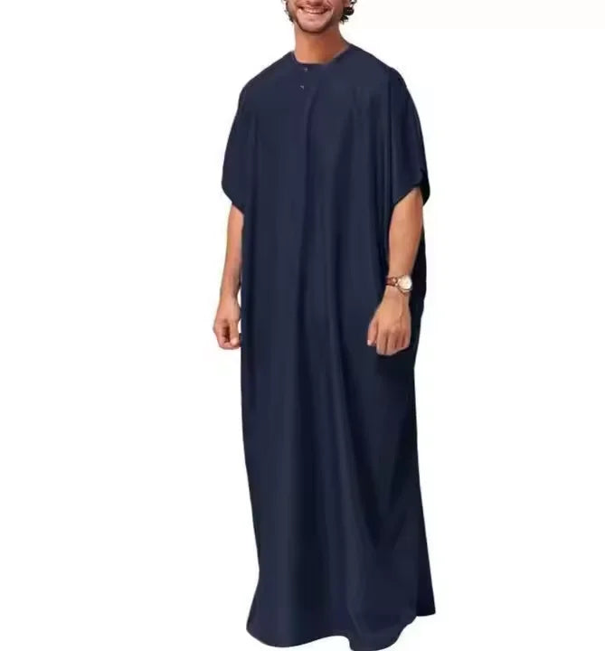 Muslim Morocan Anti Static Fabric  Arab Black Jubba Punjabi Kurta Pajama Daffah for Men Jalabiya Thobe Fashion