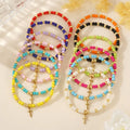 Go2boho Adjustable Size Copper Bracelet Multicolor Beaded Cross Charm Religious Blessing Baptism Gift Trendy Gold Plated Bangles