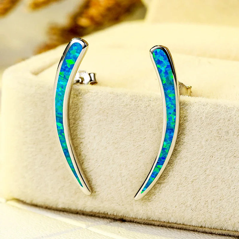 Net Red Personality Gift Women's Jewelry 925 Sterling Silver Opal Custom Stud Earrings Rhodium Plated Trendy Wedding