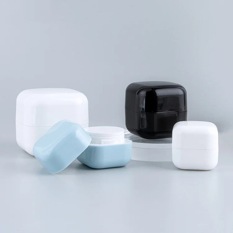 New Style PP Shinning square Plastic Sunscreen Cream Jars 20g 30g 50g 100g White Blue Black Skincare Cosmetic Packaging