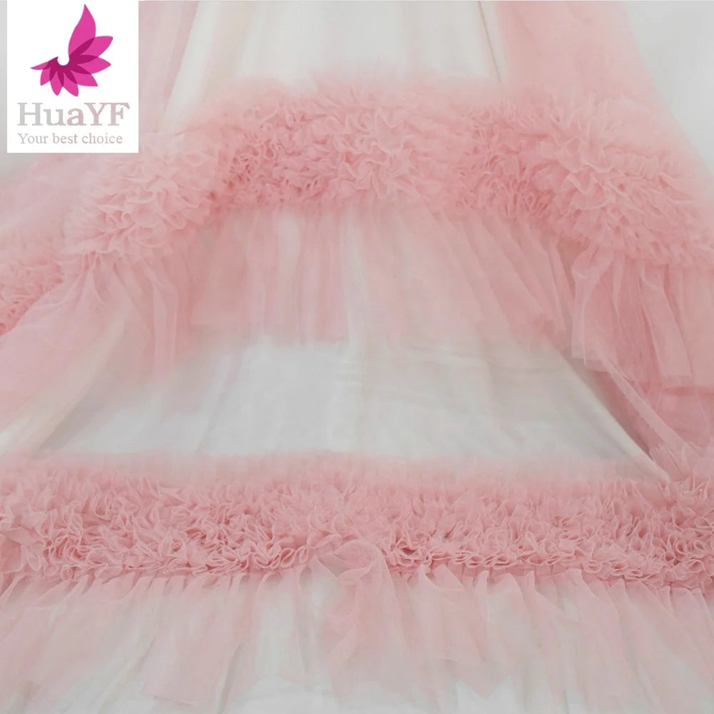 2021 Fashion French 3D Flower  Tulle Lace Soft Net Fabric for Elegant Dress  HY1582-1