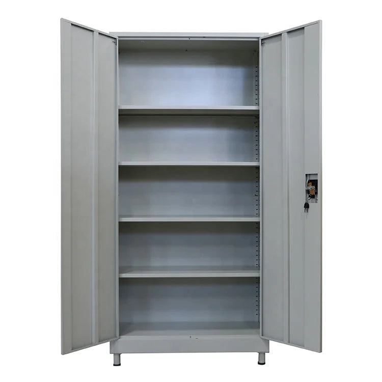 Double Door Iron File Cupboards with 4 Shelves Black Metal Storage Cabinet