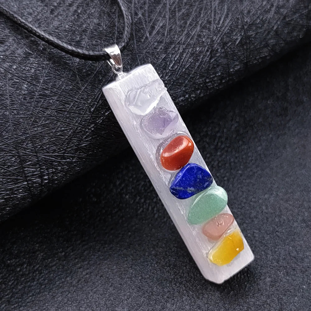 2026 Factory direct Irregular Square Strip Energy Plaster Seven Chakra Pendant Necklace for jewelry gift