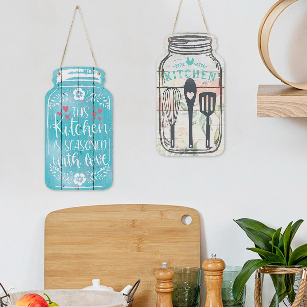 Putuo Decor Kitchen Mason Jar Shape Wooden Plate Hanging Wall Sign Gift Home Decoration