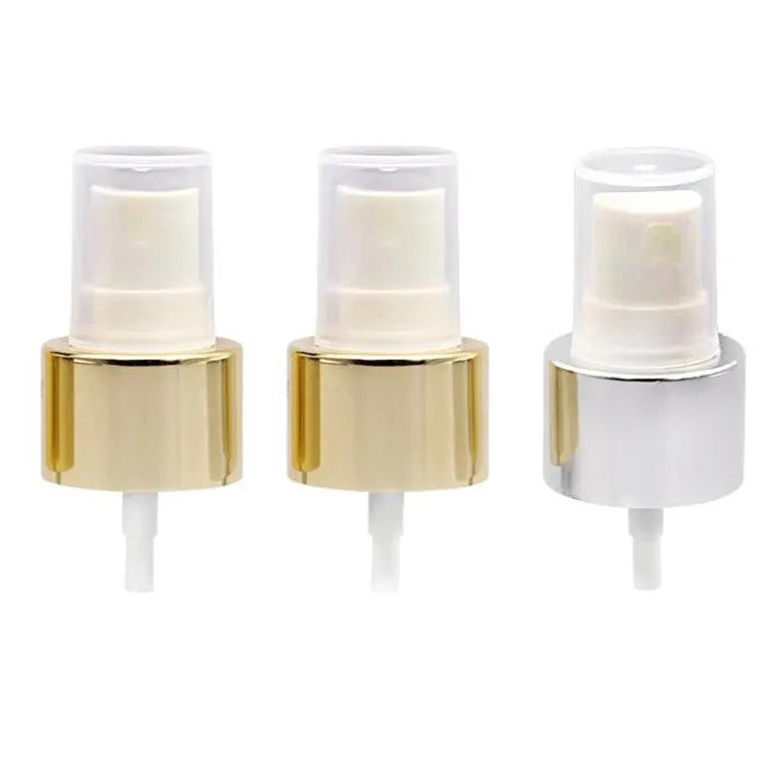 China Factory Cosmetic Bottle Plastic Emulsion Pump Spray Aluminum Gold Silver Color Perfume Spray Cap 18/20/24/28 Mm/410