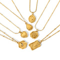 Non-Tarnish 18K Gold Plated Stainless Steel Trendy Clavicle Chain Heart Rose Round Head Sun Pendant Necklace for Women