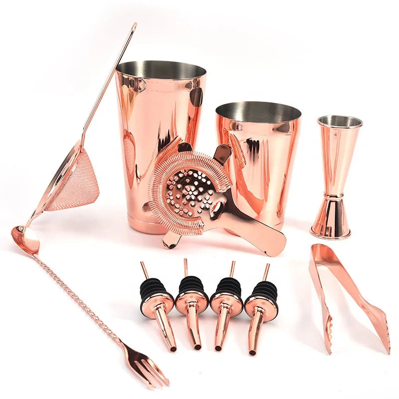 11-Piece Premium Cocktail Set Stainless Steel Boston Shaker with New Design Strainer Professional Bartender Kit