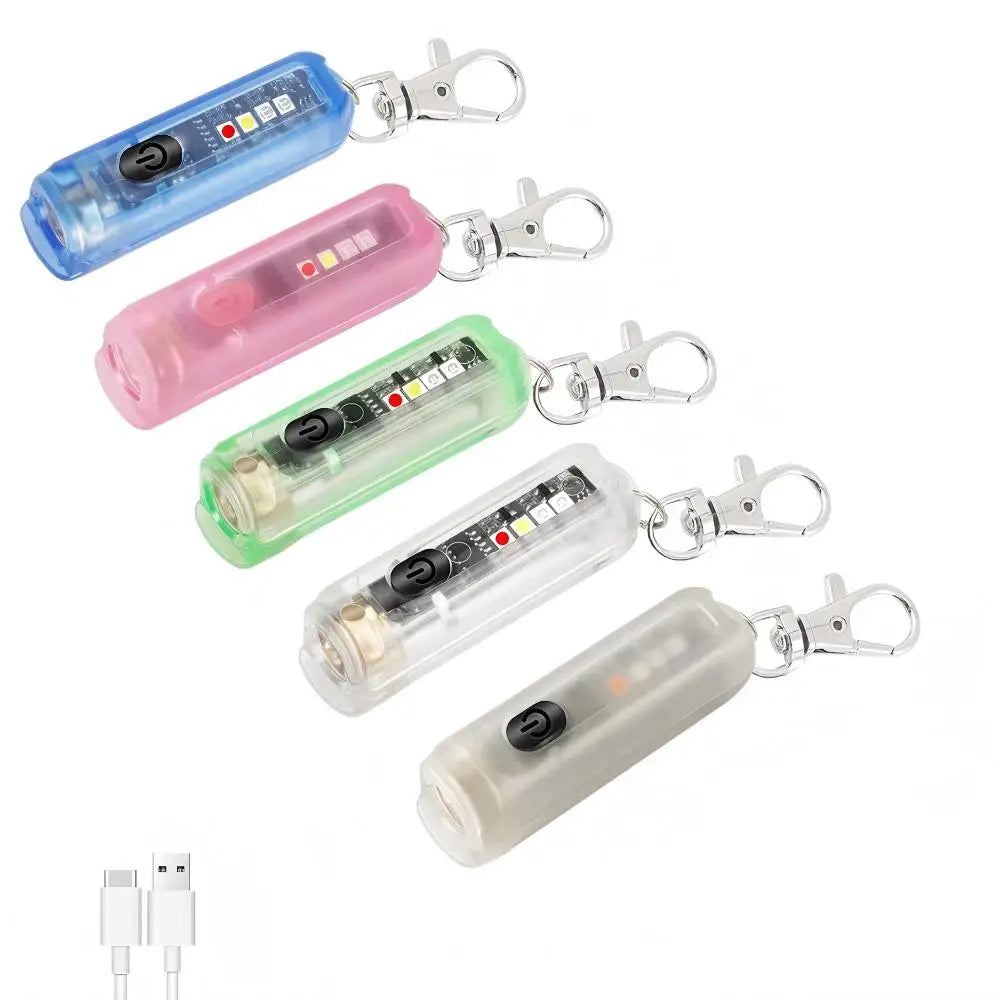 Portable COB LED EDC Keychain Flashlight Rechargeable Type-C Charging ABS 400LM Red/Blue Light
