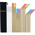 New Hot Sale Drinking Straws Set of 16 Reusable Stainless Steel Straw with Silicone Tips