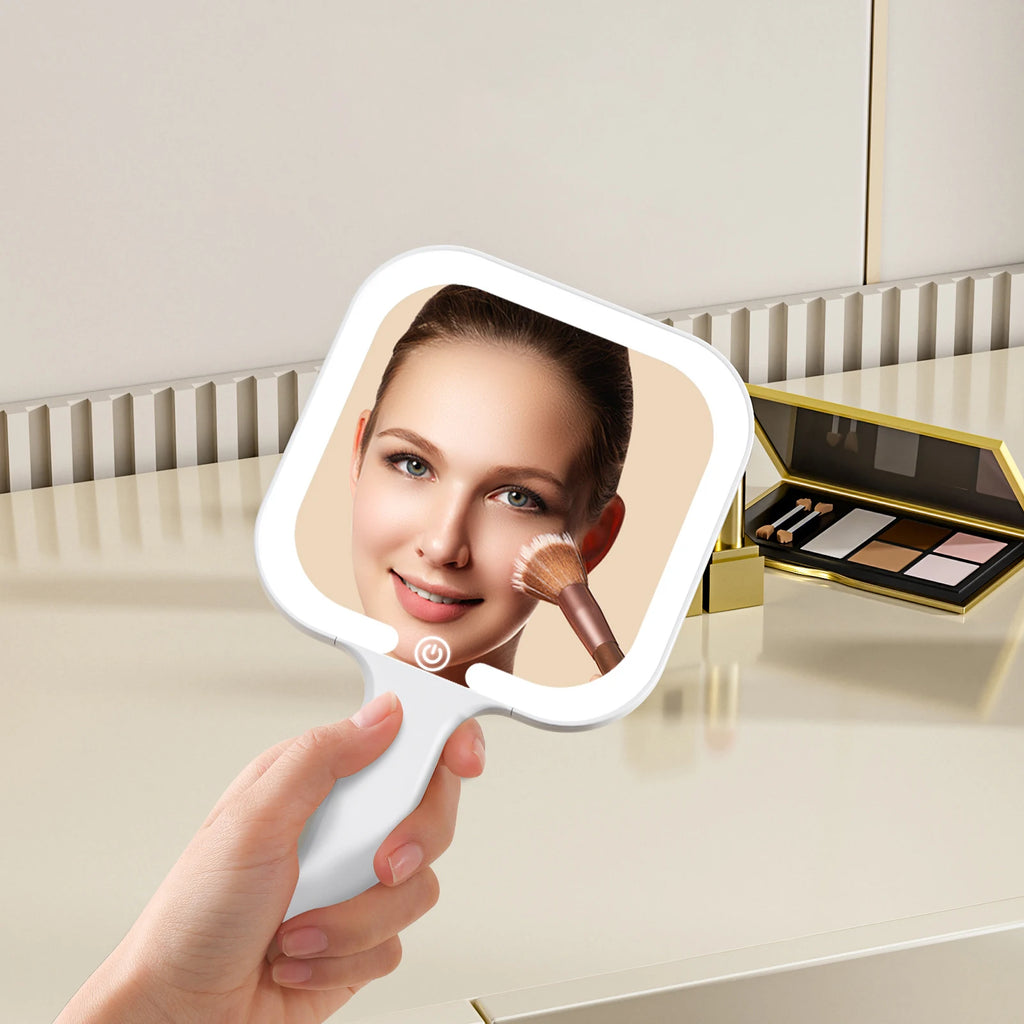 Zonyin New Rechargeable Square Round Travel Lighted Handheld Vanity Makeup Mirror with 3 Light Color and Dimmable USB Charging