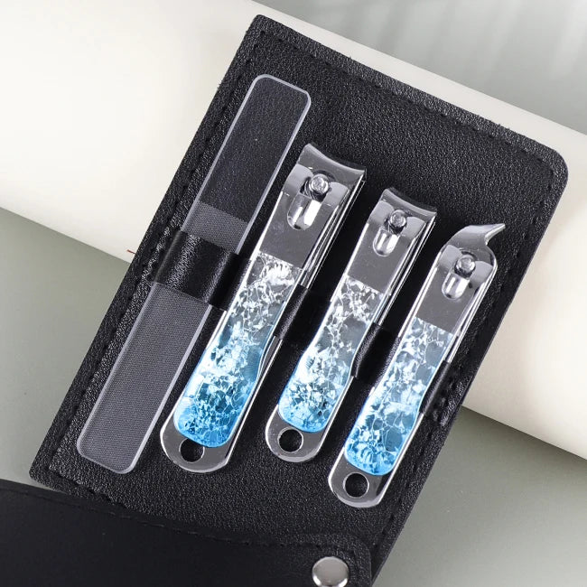 4pcs YJ Brand High Carbon Steel Multi Color Large/Small Flat Clippers Finger Toenail Nail Clipper Cutter Set Leather Case