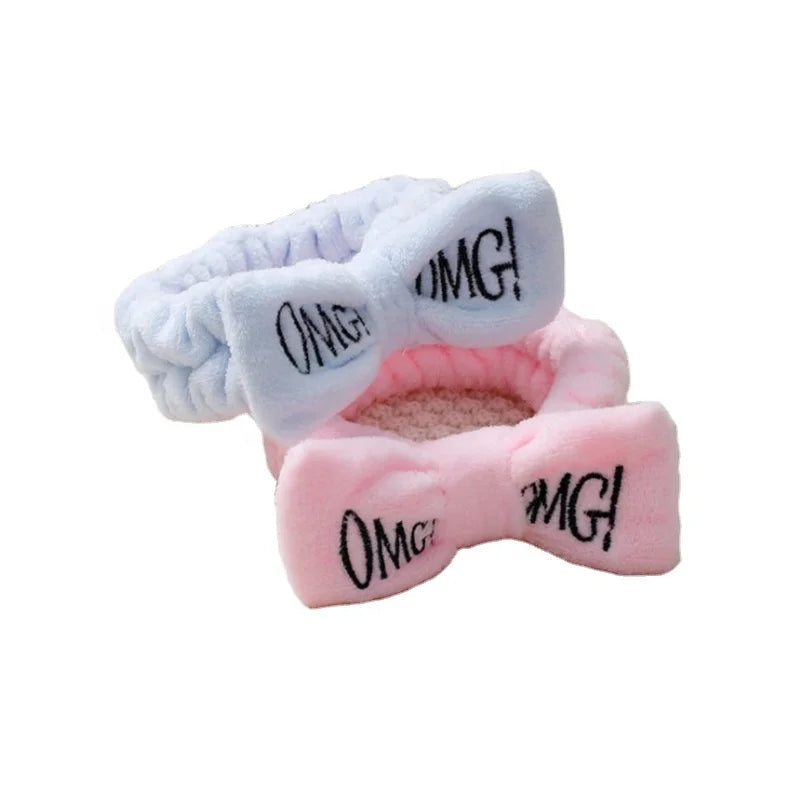 Hair Bows and Headbands Elastic Spa Fleece Plush Hair Bow Omg Headband