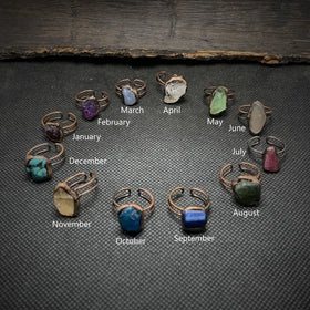 Stone Crystal Rings Bronzed Plated Adjustable Irregular Healing Raw Stones Vintage Joint Birthstone Rings Hiphop Jewelry