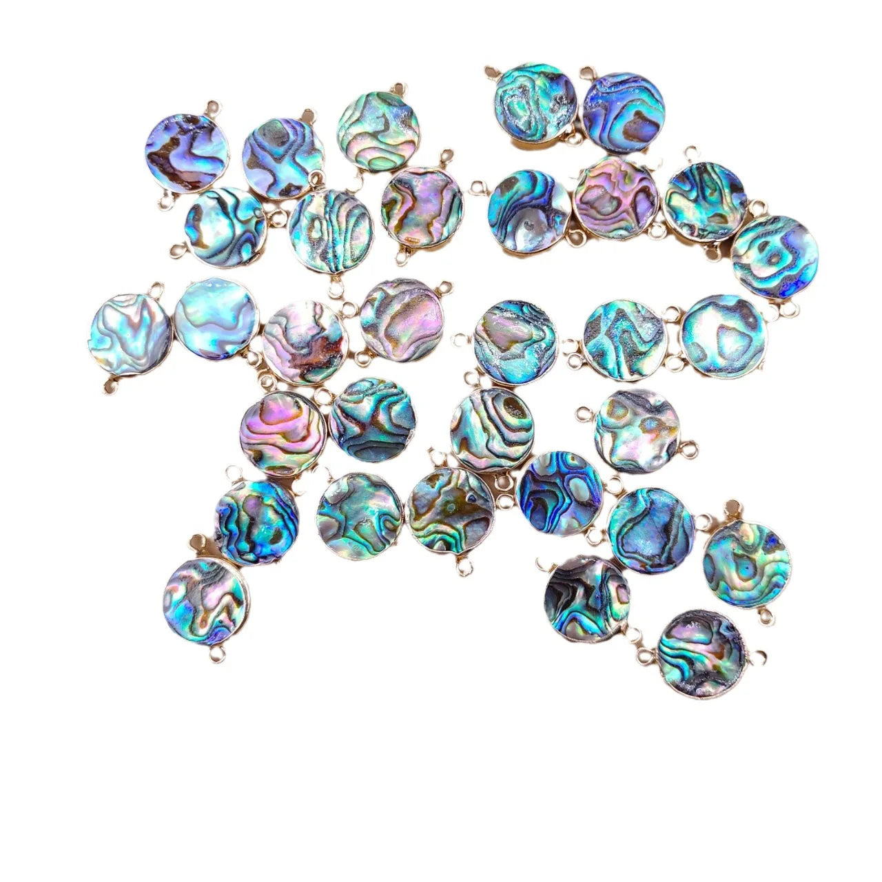 Double Hole Loops Connector Paua Abalone Shell Natural Color Round Heart Pendant Bracelet Necklace DIY Accessories