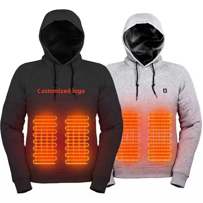 Direct Manufacturer Customized USB Heated Winter Hoodie Long Sleeves Five Zone Heating 100% Polyester Milwaukee Electric Print