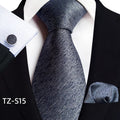New Classic Gray Men's Ties for Men 8cm Width Business Wedding Accessories Fashion Necktie Set Hanky Cufflinks Gift