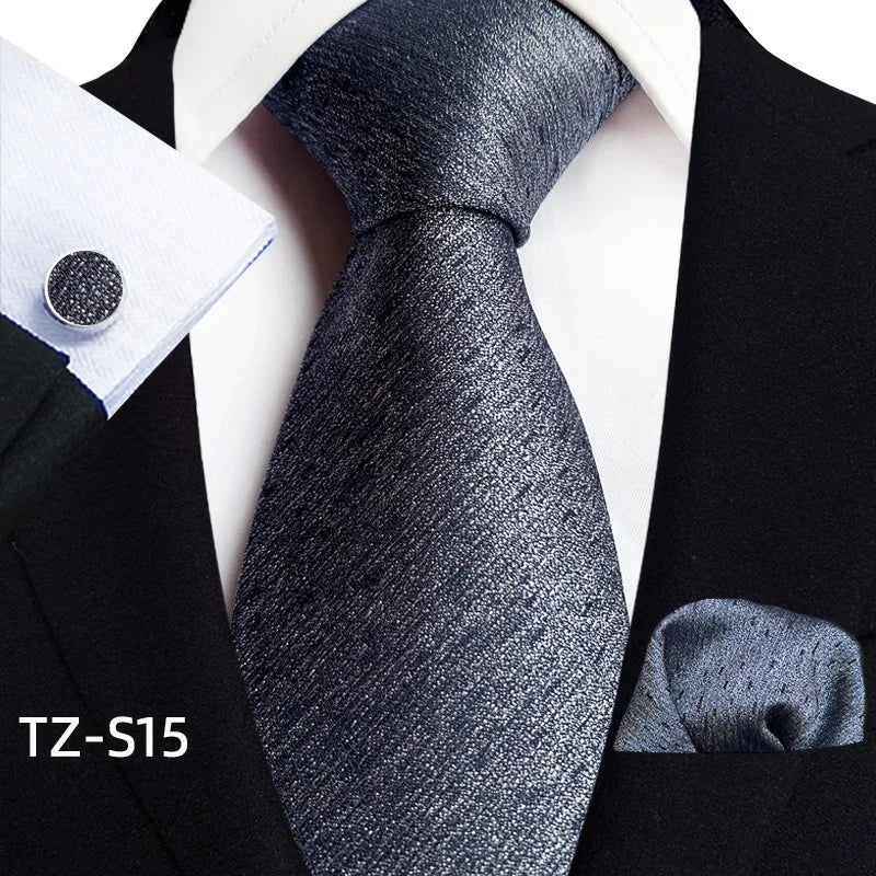 New Classic Gray Men's Ties for Men 8cm Width Business Wedding Accessories Fashion Necktie Set Hanky Cufflinks Gift
