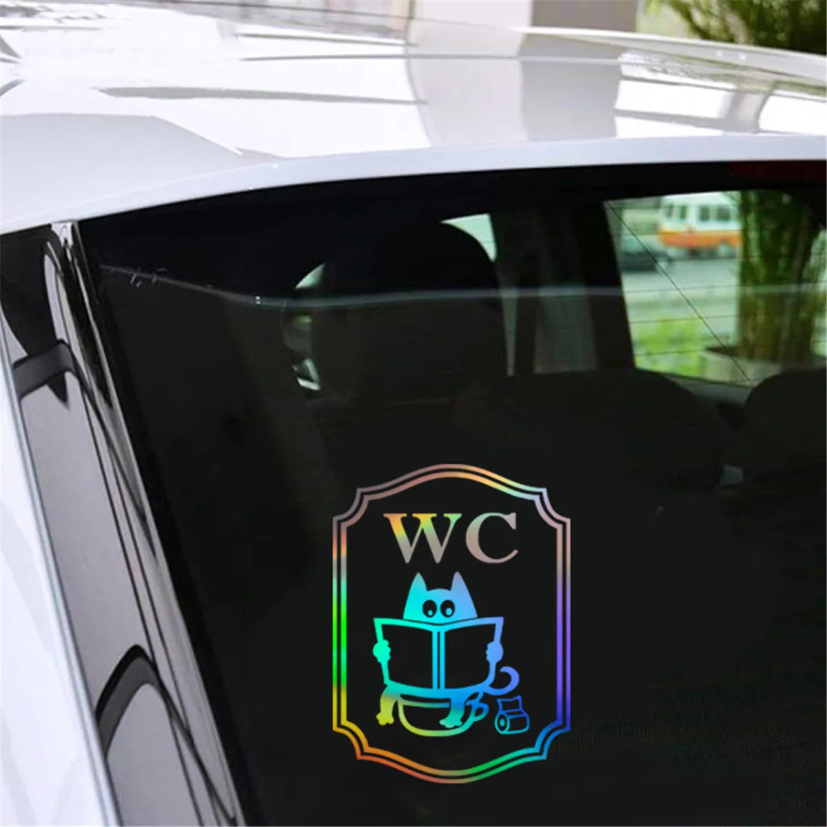 Cartoon Cat Reading In WC Wall Sticker Toilet Sign For Car Office Bathroom Vinyl Sticker Gift Die Cut Decals Latop window Glass