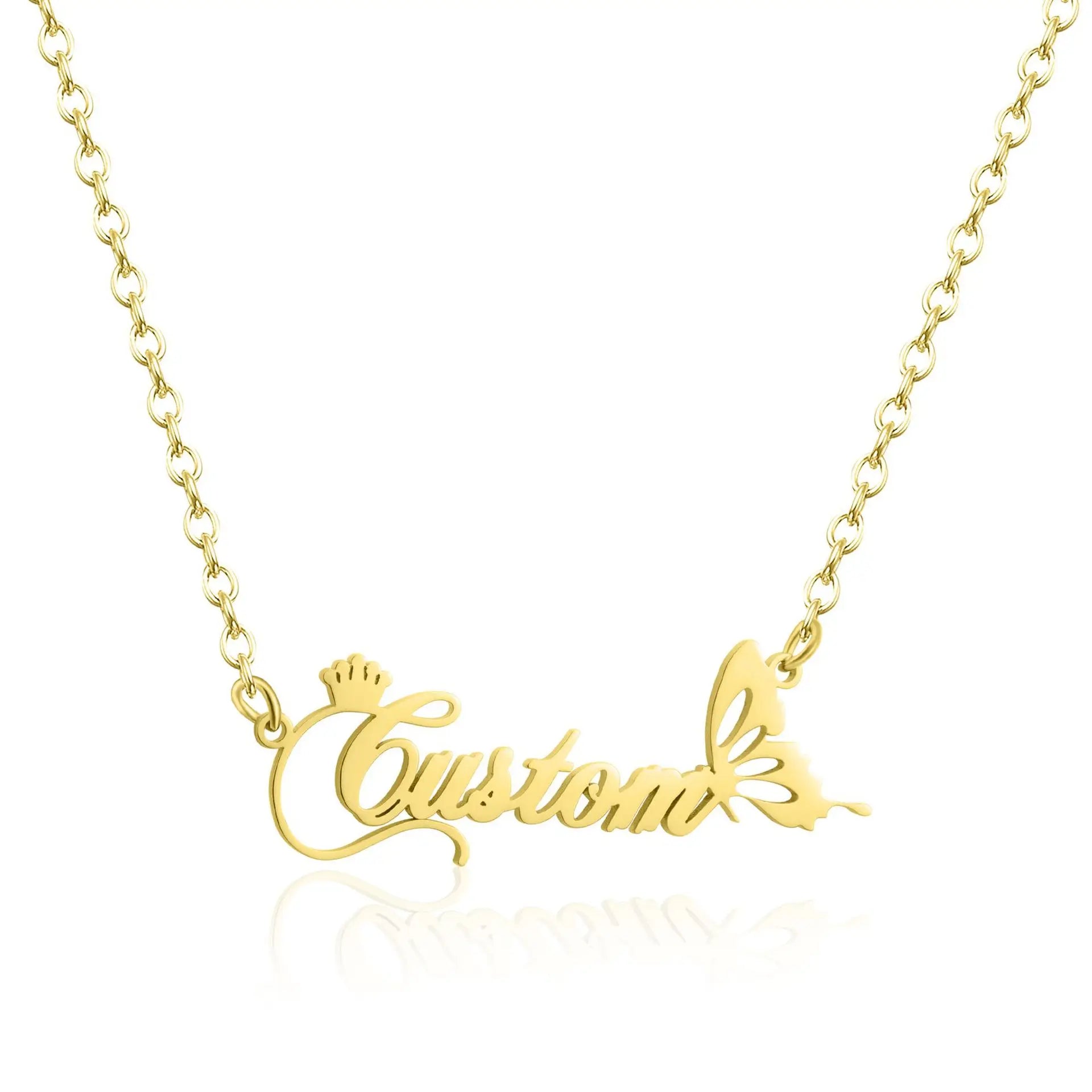 Personalized DIY Name Letter Stainless Steel Pendant Necklace for Girls Classic Style with Delicate Butterfly Chain