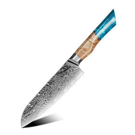 Resin Wood Handle 7 Inch VG10 Damascus Steel Japanese Kitchen Santoku Knife